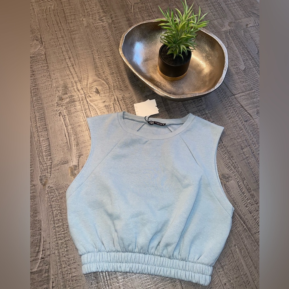 Zara NWT Blue Cinched Crop Top